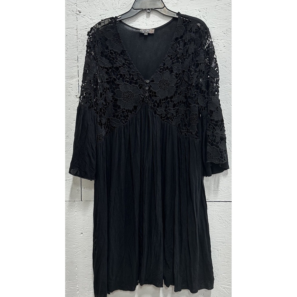 J Glee Size 1X Black Knit Bell Sleeve Dress Romantic Gothic Bohemian Whimsigoth - Picture 2 of 8